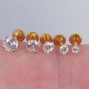 18G Threadless Push Pin Stud / Gold Nose Stud / Tragus stud / Flat Back Earring / Nose Stud ~ 2-4mm Flat Back Earrings ~ NEW