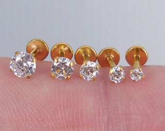 18G Threadless Push Pin Stud / Gold Nose Stud / Tragus stud / Flat Back Earring / Nose Stud ~ 2-4mm Flat Back Earrings ~ NEW