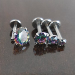 18g 2, 3, 4 or 5mm Earring Jewelry 1/4 6mm Rainbow Crystal CZ Cartilage Triple Forward Helix Tragus Piercing Ear Nose Ring NEW Nose Stud image 1