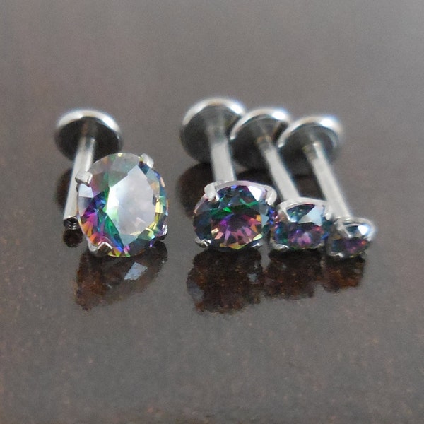 18g 2, 3, 4 or 5mm Earring Jewelry 1/4" 6mm Rainbow Crystal CZ Cartilage Triple Forward Helix Tragus Piercing Ear Nose Ring NEW Nose Stud