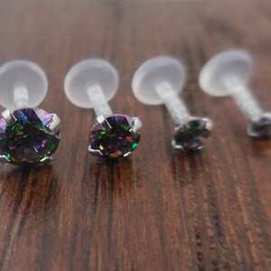 16G Tragus Jewelry Triple Helix Cartilage Flatback Earrings Prong Set Rainbow Crystal 6-10mm Bioflex Labret Lip Rings image 3