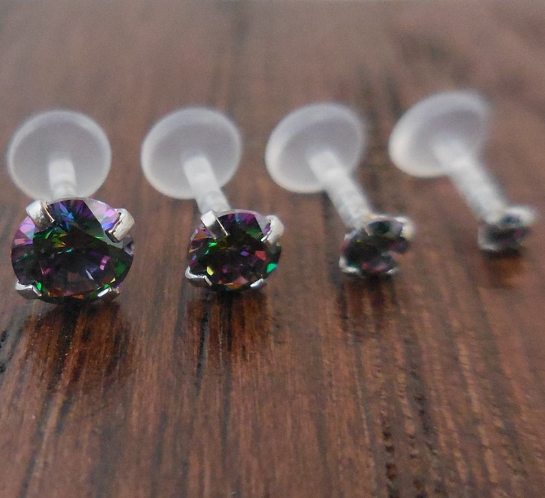 16G Tragus Jewelry Triple Helix Cartilage Flatback Earrings Prong Set Rainbow Crystal 6-10mm Bioflex Labret Lip Rings image 3