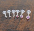 16G 6, 8, 10mm Prong Set 1.5-4mm AB Crystal Triple Forward Helix BioFlex Flat Back Earrings Stud Cartilage Tragus Aurora Borealis Rings