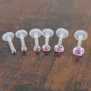 16G 6, 8, 10mm Prong Set 1.5-4mm AB Crystal Triple Forward Helix BioFlex Flat Back Earrings Stud Cartilage Tragus Aurora Borealis Rings