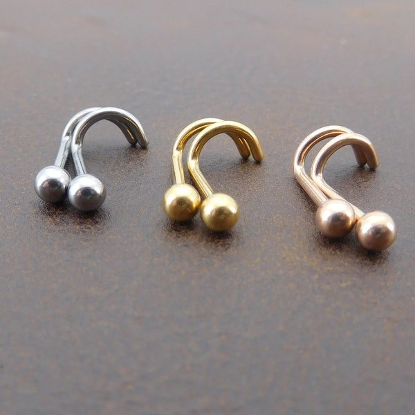 Pair 1.5, 2, 2.5 or 3mm Surgical Steel Sphere Ball · Simple Petite Ball Nose Screws · 18G Gold PVD Nose Studs · 20G Rose Gold Nose Screws