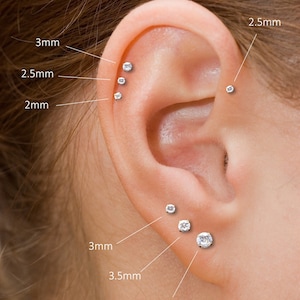 18G 2mm-4mm Threadless Flat Back Earring • Nose Stud • Cartilage Earring Stud • Tragus Stud • Clear CZ Stud • Push Pin Labret • NEW