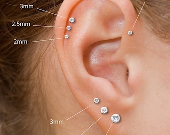 Tiny Gold Titanium Tragus Stud Earring • Threadless Flat Back Earring • Tragus Piercing Stud • Gold Nose Ring • Forward Helix Earring