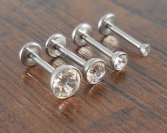 18g 2, 3, 4 or 5mm Clear Cubic Zirconia 6mm or 8mm Thread less Push Pin Triple Forward Stainless Helix Earring Cartilage Labret Nose Ring