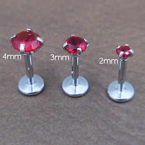 Red CZ Flat Back Stud Earring • Cartilage Stud Earring • Threadless Piercing Stud Jewelry • Forward Helix Earring • Tiny Tragus Earring