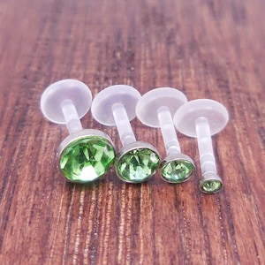 16G 6, 8 or 10mm Quad Triple Forward Helix BioFlex Earring Tragus Medusa Monroe Green Crystal Lip Labret BioPlast Cartilage Rings