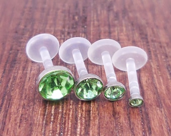 16G groen kristal BioFlex labret, helix kraakbeenoorbel