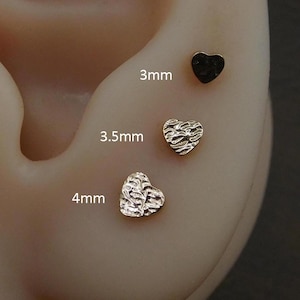 Tiny Heart Tragus Stud Earring, Threadless Push Pin Gold PVD Nose Ring, Surgical Steel Tragus Piercing Stud - 18G Heart Cartilage Earring