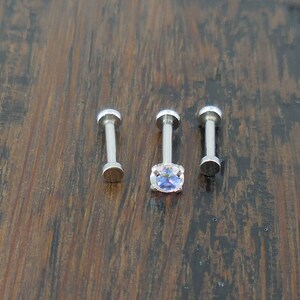 Push Pin Triple Helix 18G Labret Lip Earrings 5-10mm Surgical Stainless Steel Prong Set AB Rainbow Cartilage Triple Helix Flat Disc