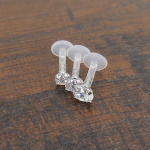 16G Flatback Earrings Stud 6, 8, 10mm 1.5-4mm Clear CZ Triple Helix Stud BioFlex BioPlast Earring Cartilage Tragus Monroe Lip Rings NEW image 4