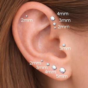 Aurora Borealis Silver Stud Earring - Clear CZ BioFlex Labret - Helix Cartilage Earring -Tiny Tragus Earring - Threadless Labret Piercing
