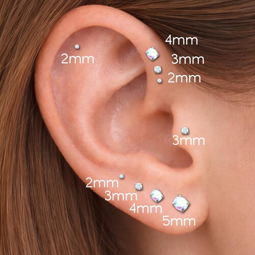 Aurora Borealis Silber Ohrstecker - Klares CZ BioFlex Labret - Helix Knorpelohrring -Tiny Tragus Ohrring - Threadless Labret