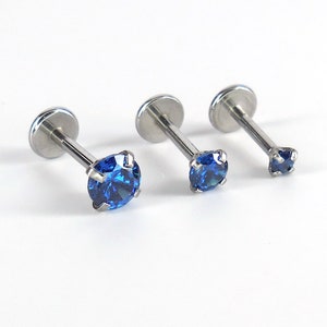 16G-18G-20G ~ Blue Threadless Push Pin Earrings ~ Surgical Steel ~ 2mm-4mm ~ Tragus Labret Stud ~ Tiny Nose Stud ~ Flat Back Earring