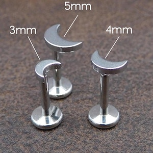 Mini Moon Threadless Flat Back Stud Earring • Gold Surgical Steel Tiny Tragus Earring • Flat Back Cartilage Earring • Nose Piercing Stud