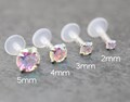 Aurora Borealis Silver Stud Earring - Clear CZ BioFlex Labret - Helix Cartilage Stud -Tiny Tragus Earring - AB Crystal Labret Piercing