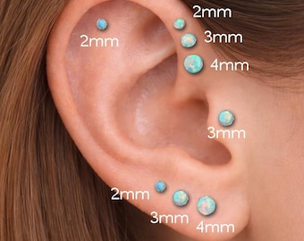 Kleine opaaldraadloze pushpin-oorbel • Platte achterkantoorbel voor tragus • Helix-neuspiercings • Opaal platte achterkantoorbel