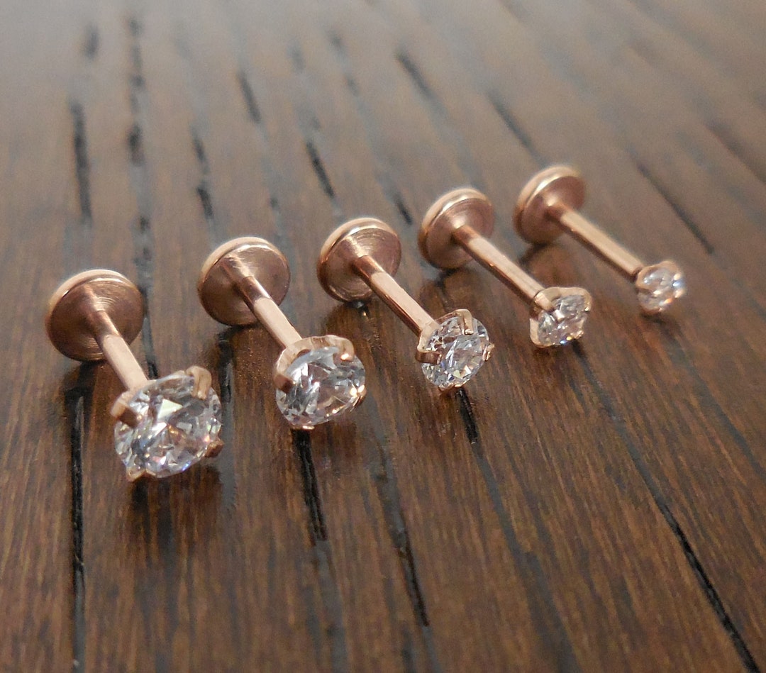 Tragus Threadless Push Pin 6mm8mm Nose Ring 18g Prong Set Clear CZ 2