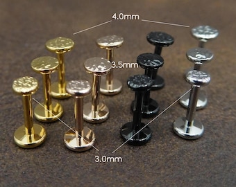 Flat Back Disc Hammered Circle Stud Earrings, Silver Threadless Push Pin Style Gold Tone Nose Ring 16G 18G 20G Unique Rustic Look Earrings