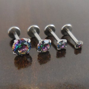 18g 2, 3, 4 or 5mm Earring Jewelry 1/4 6mm Rainbow Crystal CZ Cartilage Triple Forward Helix Tragus Piercing Ear Nose Ring NEW Nose Stud image 3