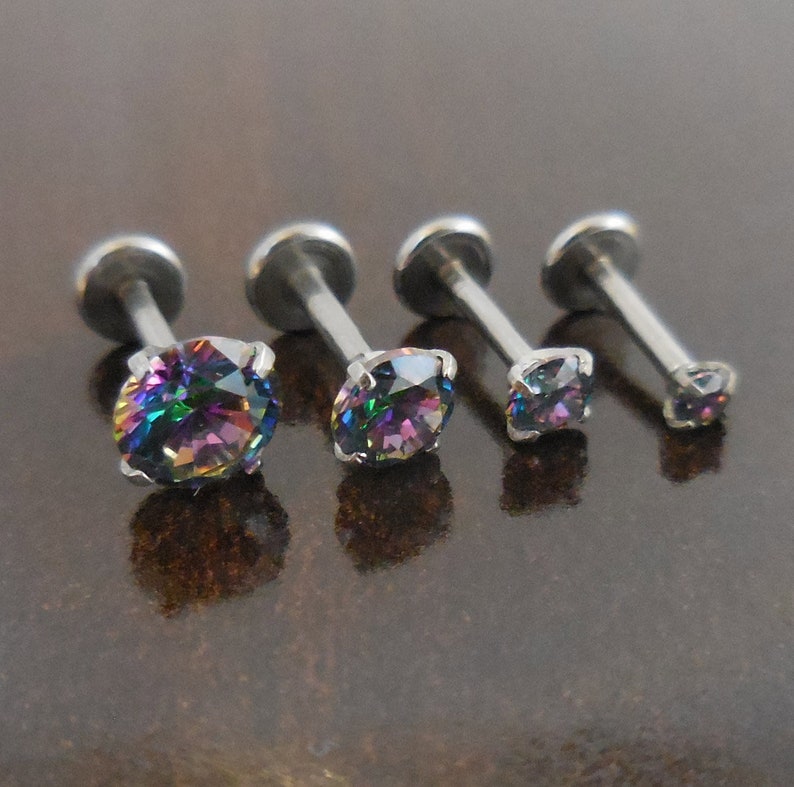 18g 2, 3, 4 or 5mm Earring Jewelry 1/4 6mm Rainbow Crystal CZ Cartilage Triple Forward Helix Tragus Piercing Ear Nose Ring NEW Nose Stud image 3