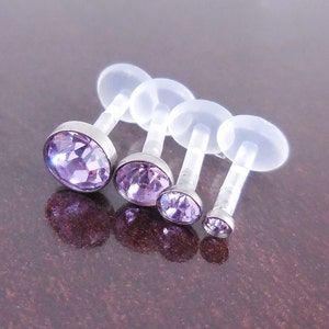 16G 6, 8 or 10mm Lavender CZ Quad Triple Forward Helix BioFlex Earring Tragus Medusa Monroe Lip Labret BioPlast Cartilage Rings