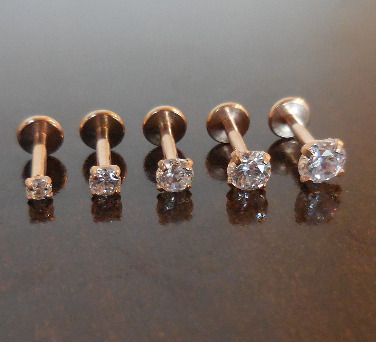 Plaksteen oorknopjes Threadless push pin Labret neusring 16 g 2-4 mm tragus 6 mm-8 mm kraakbeen roségoud Toon helder CZ Triple Helix