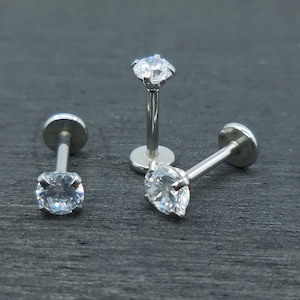 Piercing al naso in acciaio chirurgico 18G con perno a pressione senza filettatura, orecchini a tripla elica, labret in argento trasparente da 2-4 mm, piercing al naso senza filettatura