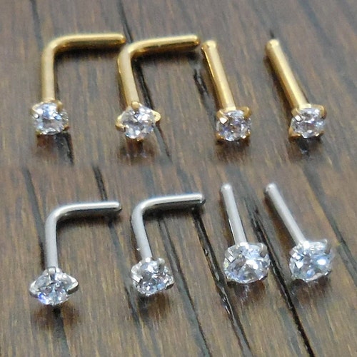 1X 2X 18G 20G 2mm CZ Gem Nose Studs Bones Ring Pin Steel Body Jewelry 