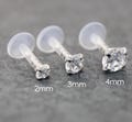 CZ Prong Set BioFlex Flat Back Earring Stack • 16G Helix, Tragus, Silver Stud Earring • Tiny Tragus Earring • Cartilage Earring