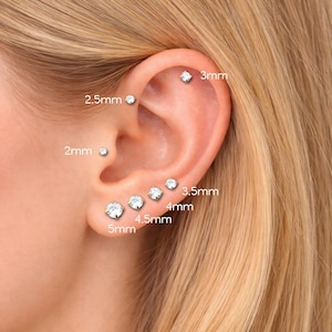 Clou d'oreille labret Moissanite, boucle d'oreille sans filetage avec punaises à l'arrière plat, boucle d'oreille tragus dorée, piercing tragus, minuscule boucle d'oreille tragus