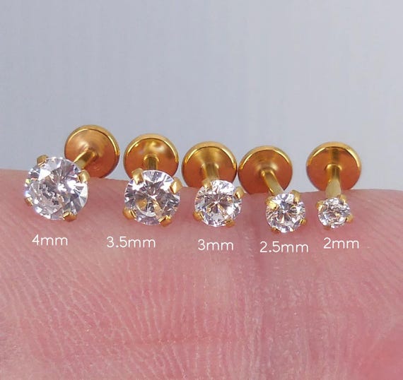 Gold PVD Flat Back Stud Earring • Tiny Tragus Earring • Labret Piercing Stud • Gold Nose Stud • Forward Helix Threadless Earring