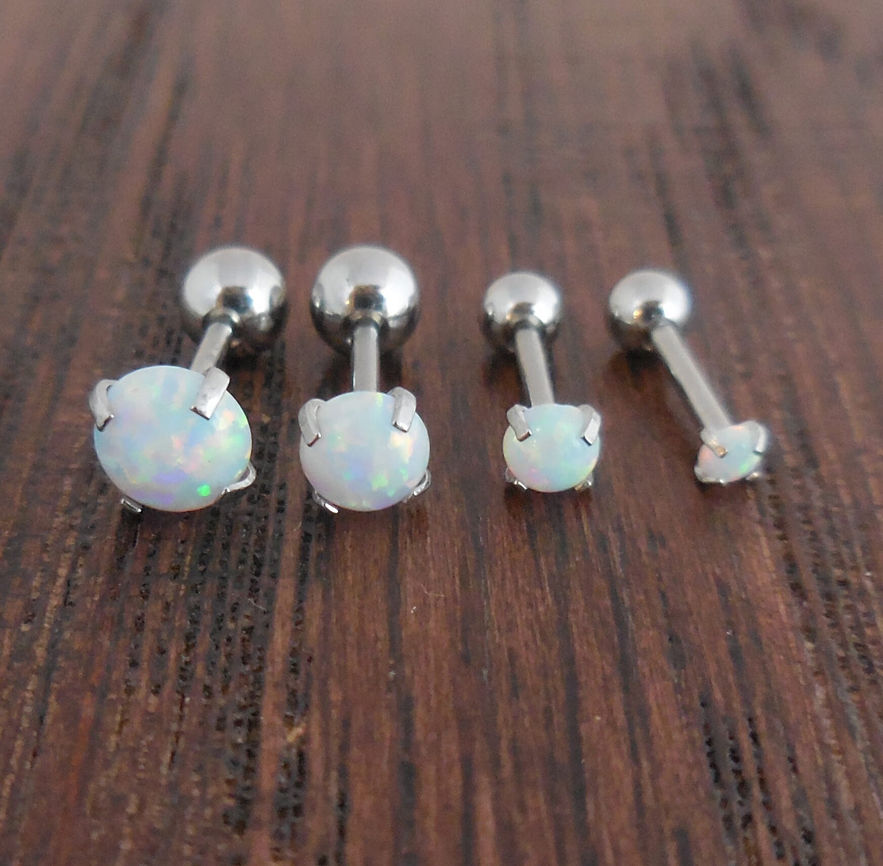 18G 1/4" Fire & Ice Opal White 2,2.5,3mm Triple Forward Helix Earring Cartilage 18G 1/4" Fire & Ice Opal White 2,2.5,3mm Triple Forward Helix Earring Cartilage