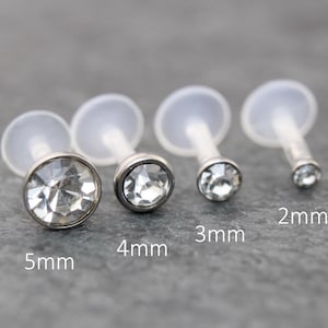 16G CZ Silver Bioflex Stud Earring • Tiny Tragus Earring • Labret Stud Earring • Cartilage Flat Back Earring • Tragus Piercing Earring Stack