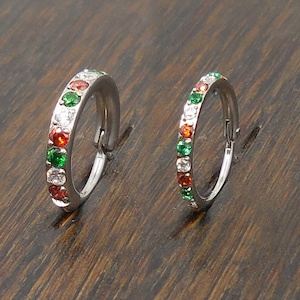 18G/20G Christmas Colors Surgical Steel Hinged Clicker Nose Stud / Hinged Segment CZ Crystal Hoop Ring / Cartilage Helix / Nose Septum Ring