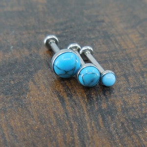 16G, 18G, 20G 2-4mm Tragus Natural Turquoise Stone Threadless 5-10mm Push Pin Helix Ring Flat Back Nose Stud Labret Lip Earrings Cartilage