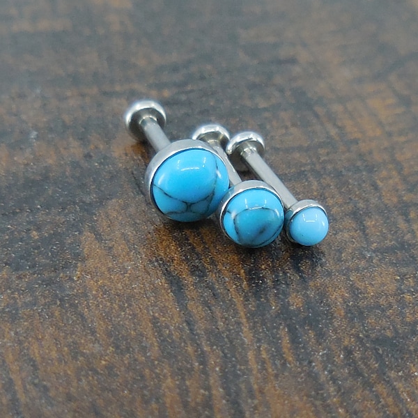 16G, 18G, 20G 2-4mm Tragus Natural Turquoise Stone Threadless 5-10mm Push Pin Helix Ring Flat Back Nose Stud Labret Lip Earrings Cartilage