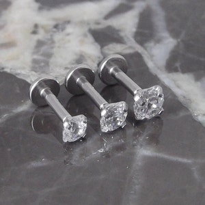 16g 3mm 3.5mm or 4mm Tragus 1/4" 6mm Cartilage  Clear  Prong Set Cubic Zirconia Triple Helix Piercing Bar Ear Internally Threaded Earrings