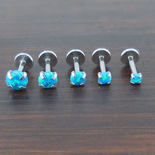 16G-18G-20G 2-4mm Aqua Ocean Sky Blue Opal Stone Threadless 5-10mm Push Pin Triple Helix Nose Ring Earrings Nose Stud Cartilage Rings