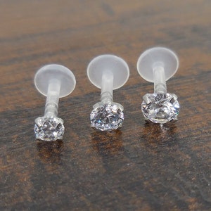 16G Flatback Earrings Stud 6, 8, 10mm 1.5-4mm Clear CZ Triple Helix Stud BioFlex BioPlast Earring Cartilage Tragus Monroe Lip Rings NEW image 3