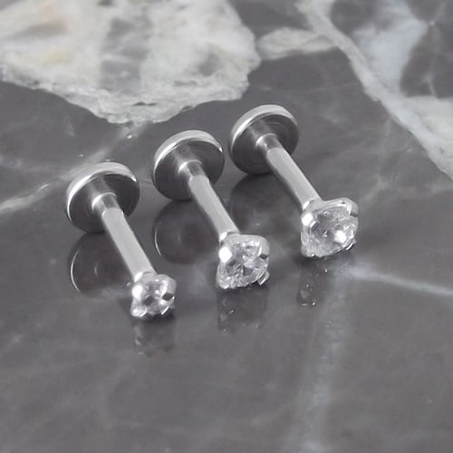 16G DOUBLE SIDE PRONG SET GEM INTERNALLY THREADED STEEL HELIX TRAGUS EARRINGS 16G DOUBLE SIDE PRONG SET GEM INTERNALLY THREADED STEEL HELIX TRAGUS EARRINGS