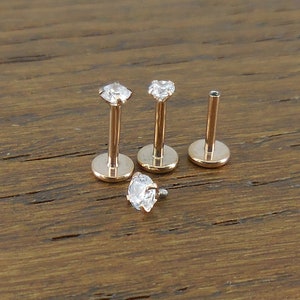 18G Internally Threaded 2,2.5,3mm Rose Gold Triple Flat Back Helix Earrings Cartilage Tragus Jewelry 6mm Labret Lip Ring Earring Nose Stud