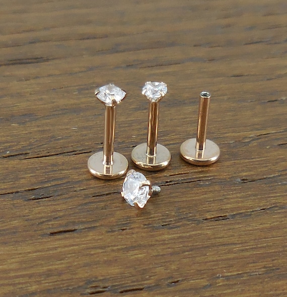 18G Internally Threaded Rose Gold Triple Flat Back Helix