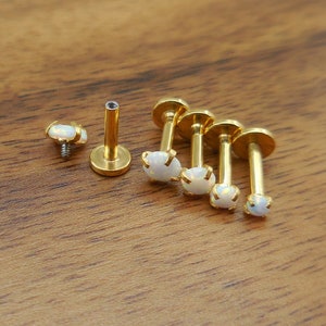 16G 2-4 mm Tragus Prong Set Opale Bianco Fuoco e Ghiaccio 6 mm 1/4" Filettato Internamente Tripla Elica Cartilagine Anello Labret Oro Orecchini a Perno