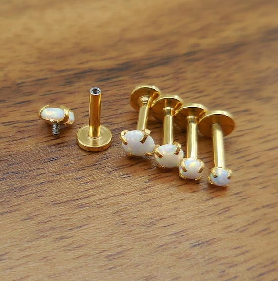 16-20g Piccolo Piercing Senza Filo 2/2,5/3 Mm Opale Bianco, Labret Senza Filo, Labret In Opale, Parte Posteriore Piatta, Anelli Per Il Naso, Anelli Per Le Labbra, Acciaio Intero - Italia - Foto 8