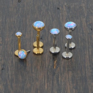 NEW 18G Threadless Flat Back Earrings Small Blue Opal Gem 16G/20G Push Pin Nose Ring Cartilage Piercing Gold Tone Labret Stud Helix 2-4mm