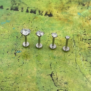18G Cartilage Flat Back Earrings Nose Rings Stud Internally Threaded Prong Set Clear Brilliantly Round CZ Stones Tragus Helix Ear Jewelry